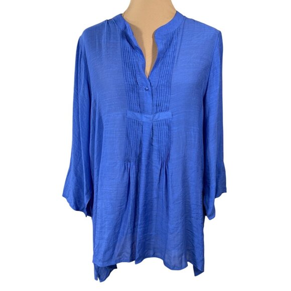 New Counterparts Tunic Top Size 1X Solid Blue V-Neck Blouse - Picture 1 of 7